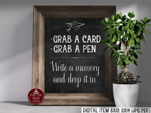 Grab A Card Grab A Pen Write A Memory And Drop It In Sign PRINTABLE chalkboard