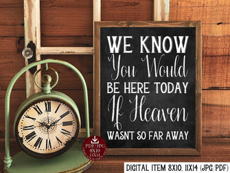 We Know You Would Be Here Today If Heaven Wasn't So Far Away Sign PRINTABLE Chalkboard