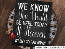 We Know You Would Be Here Today If Heaven Wasn't So Far Away Sign PRINTABLE Chalkboard