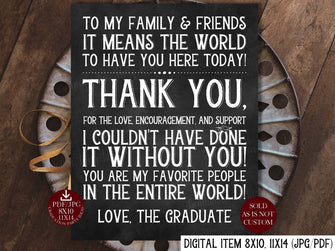 Graduation Thank You Sign PRINTABLE Chalkboard Sign