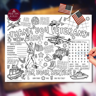 Veterans Day Placemat Coloring Page PRINTABLE